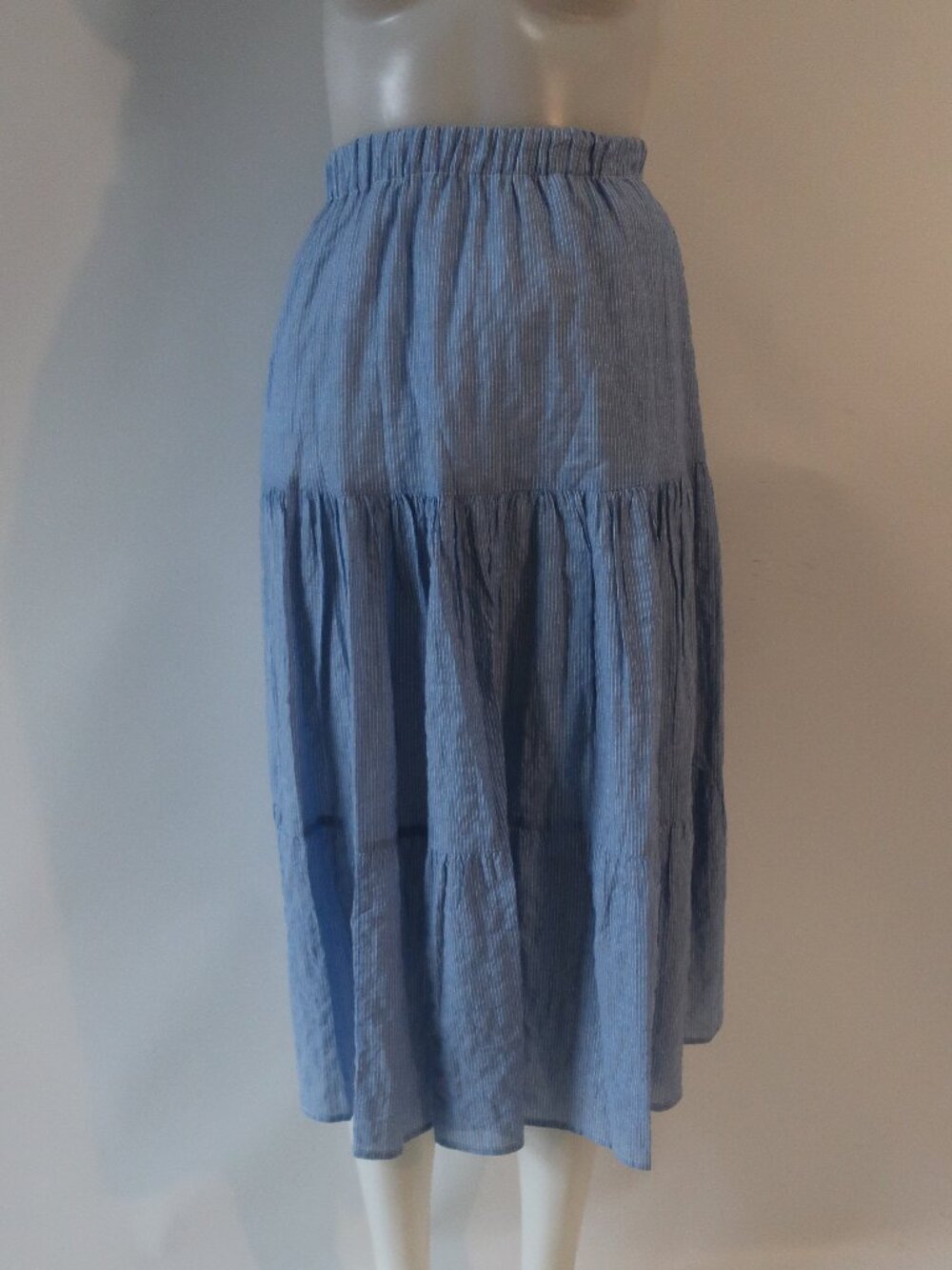 Womens Drew Blue White Striped (Item-69) Elastic Waist Pull-On Midi Skirt XS
